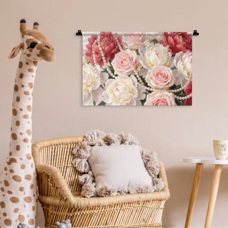 Bloemen - Parels - Romantiek - Klassiek - Roze Wandkleed katoen klein -wsfeer5_kind