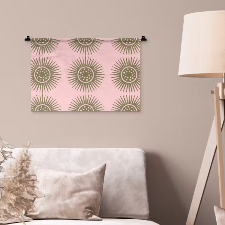 Bloemen - Patroon - Abstract - Roze - Groen Wandkleed katoen klein -sfeer4