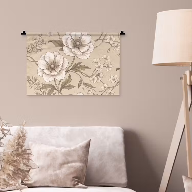 Bloemen - Patroon - Beige Wandkleed katoen klein -sfeer4