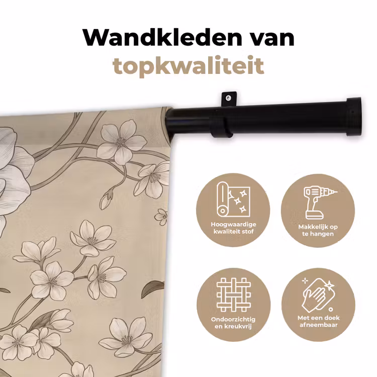 Bloemen - Patroon - Beige Wandkleed katoen klein -sfeer2