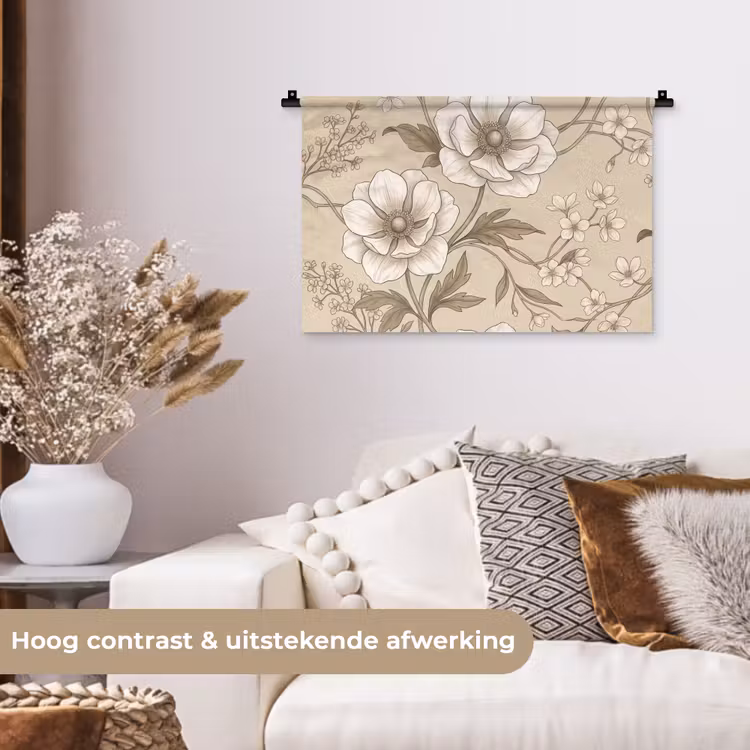 Bloemen - Patroon - Beige Wandkleed katoen klein -sfeer1