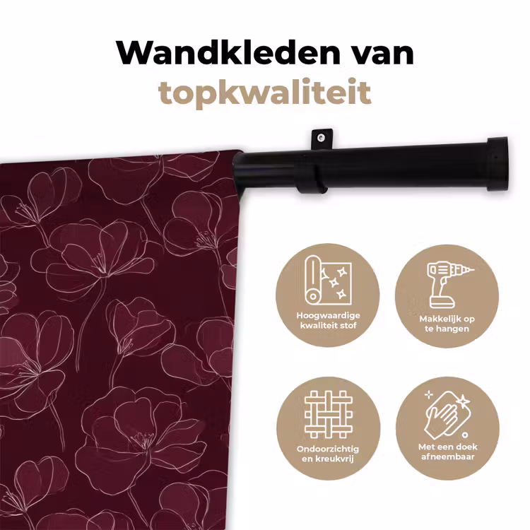 Bloemen - Patroon - Bordeauxrood Wandkleed katoen klein 269 -sfeer2