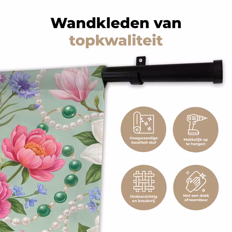 Bloemen - Patroon - Botanisch - Groen Wandkleed katoen klein -sfeer2