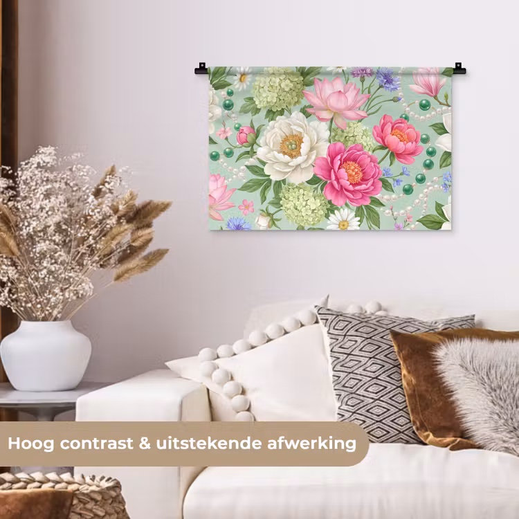 Bloemen - Patroon - Botanisch - Groen Wandkleed katoen klein -sfeer1