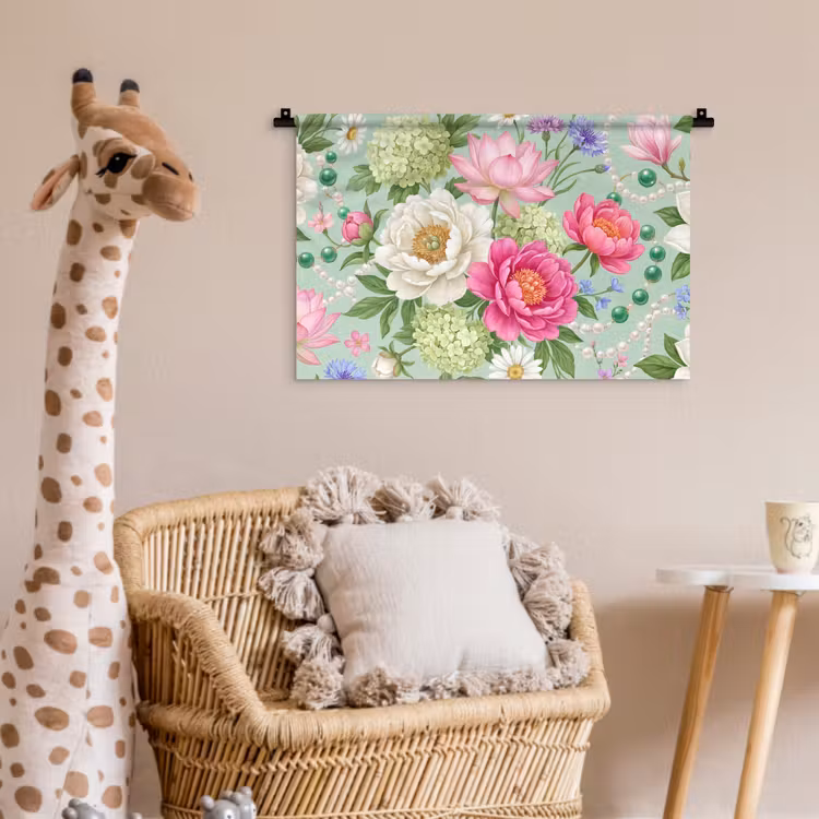 Bloemen - Patroon - Botanisch - Groen Wandkleed katoen klein -wsfeer5_kind