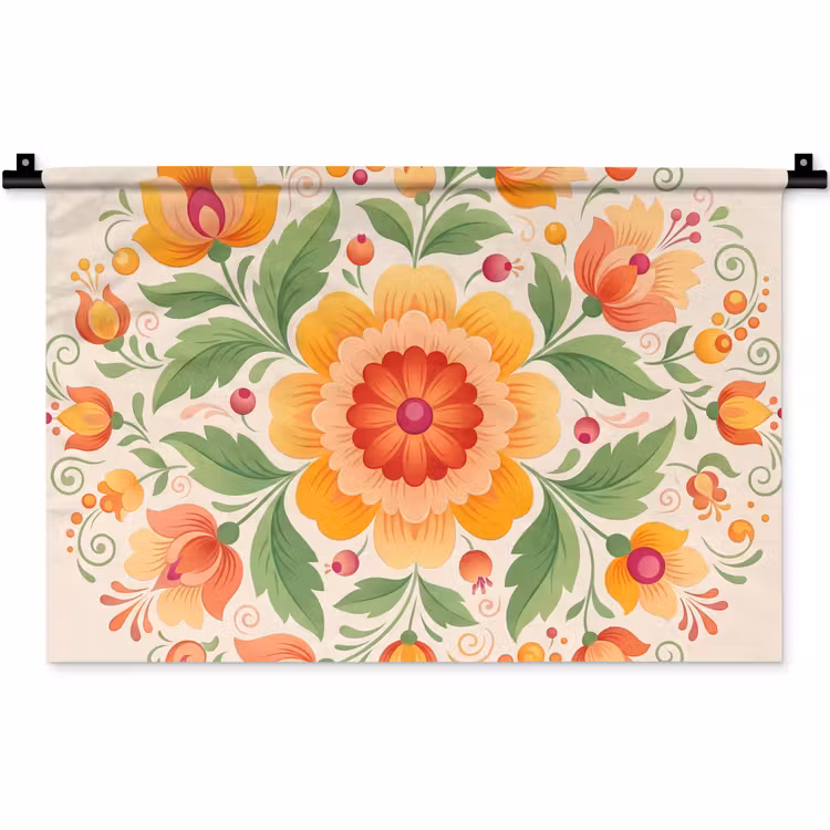 Bloemen - Patroon - Decoratief - Oranje Wandkleed katoen klein -zz3d