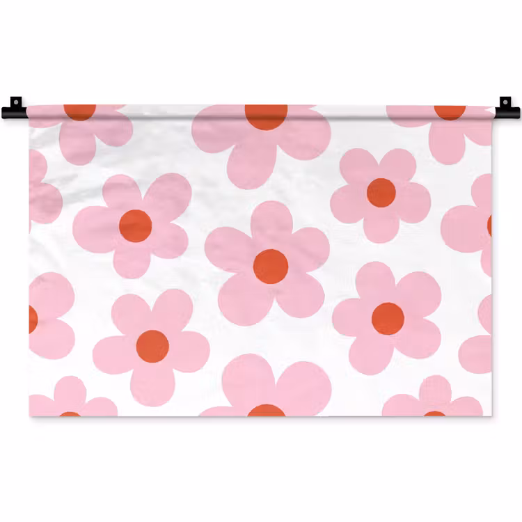 Bloemen - Patroon - Modern - Roze - Wit Wandkleed katoen klein -zz3d