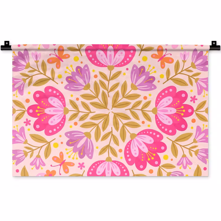 Bloemen - Patroon - Natuur - Abstract - Roze Wandkleed katoen klein -zz3d