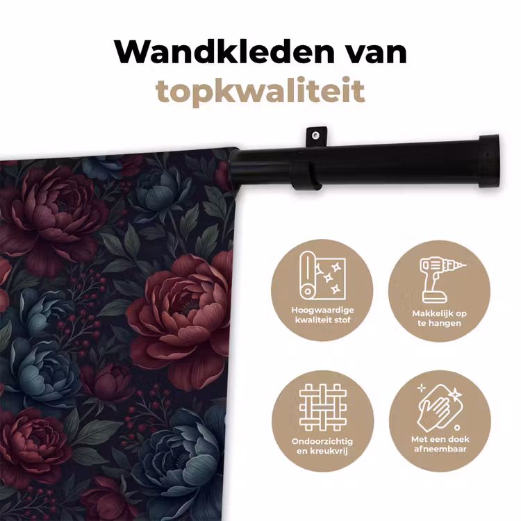 Bloemen - Patroon - Natuur - Klassiek - Donker Wandkleed katoen klein -sfeer2