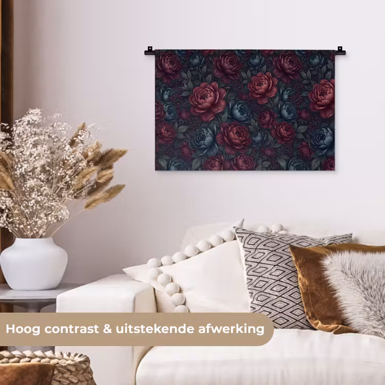Bloemen - Patroon - Natuur - Klassiek - Donker Wandkleed katoen klein -sfeer1