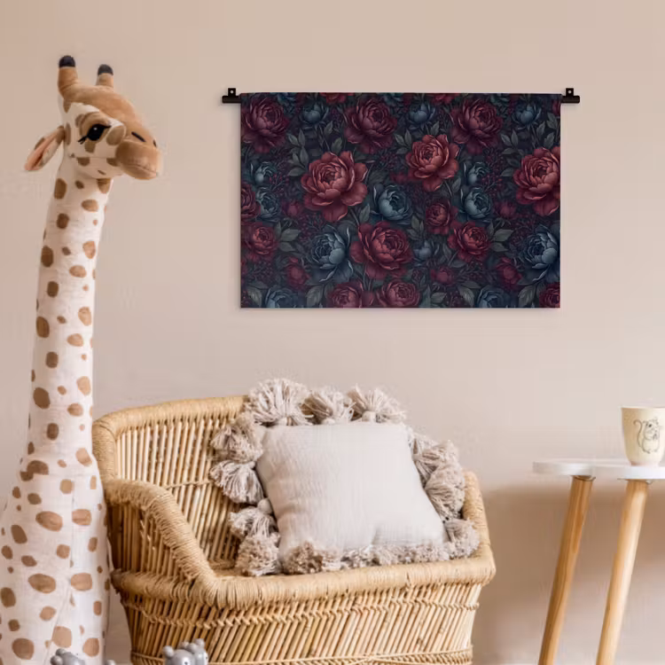 Bloemen - Patroon - Natuur - Klassiek - Donker Wandkleed katoen klein -wsfeer5_kind