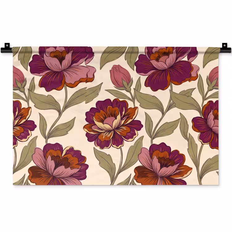 Bloemen - Patroon - Natuur - Modern - Paars Wandkleed katoen klein -zz3d