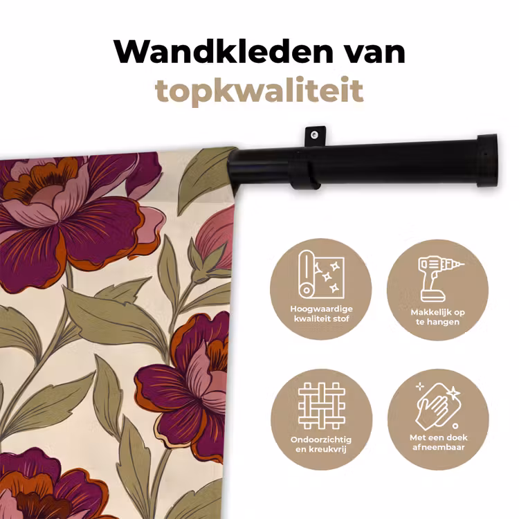 Bloemen - Patroon - Natuur - Modern - Paars Wandkleed katoen klein -sfeer2