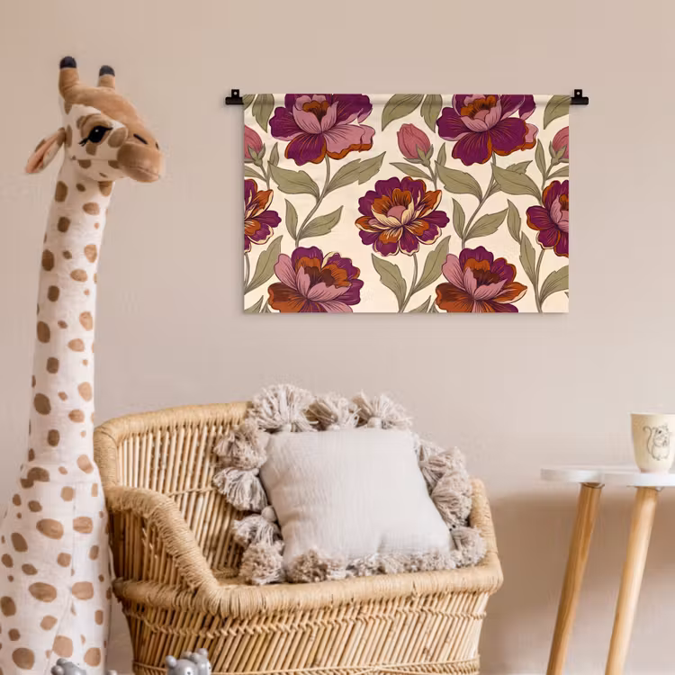 Bloemen - Patroon - Natuur - Modern - Paars Wandkleed katoen klein -wsfeer5_kind