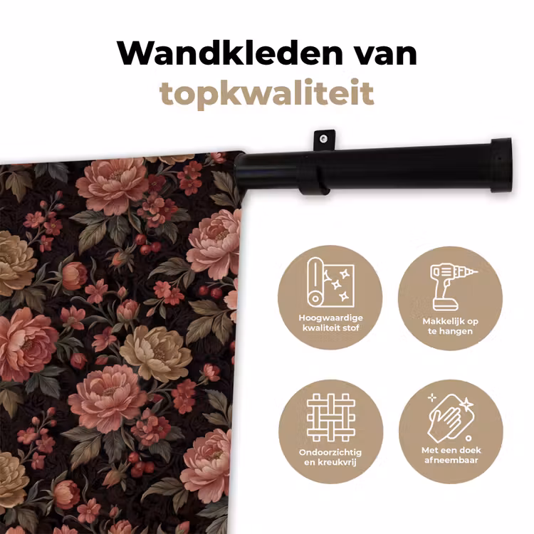 Bloemen - Patroon - Natuur - Vintage - Roze Wandkleed katoen klein -sfeer2