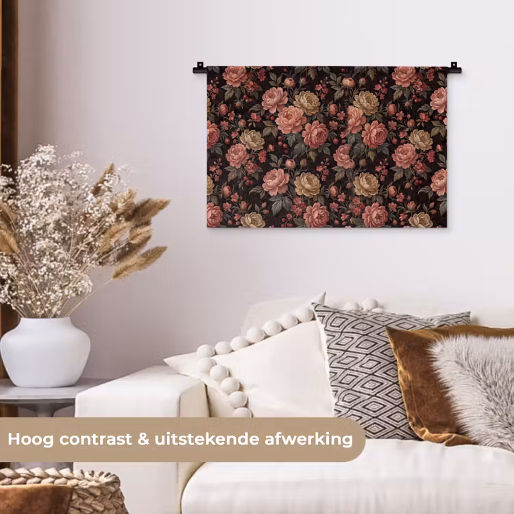 Bloemen - Patroon - Natuur - Vintage - Roze Wandkleed katoen klein -sfeer1