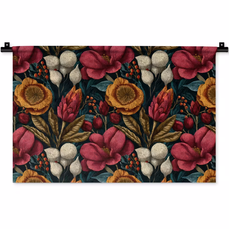 Bloemen - Patroon - Rood - Goud Wandkleed katoen klein 269 -zz3d
