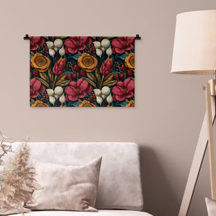 Bloemen - Patroon - Rood - Goud Wandkleed katoen klein 269 -sfeer4