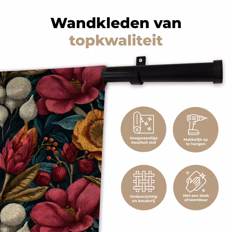 Bloemen - Patroon - Rood - Goud Wandkleed katoen klein 269 -sfeer2