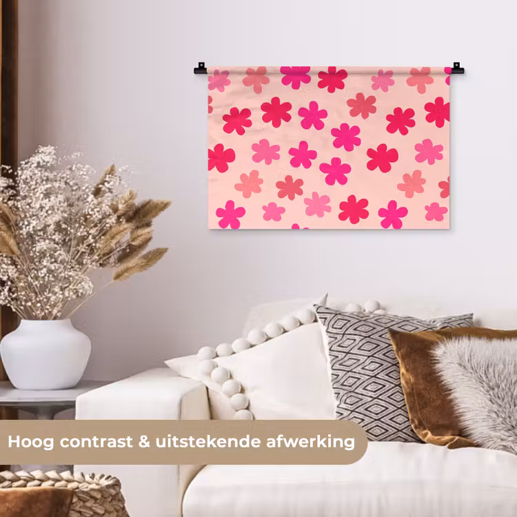 Bloemen - Patroon - Roze Wandkleed katoen klein -sfeer1