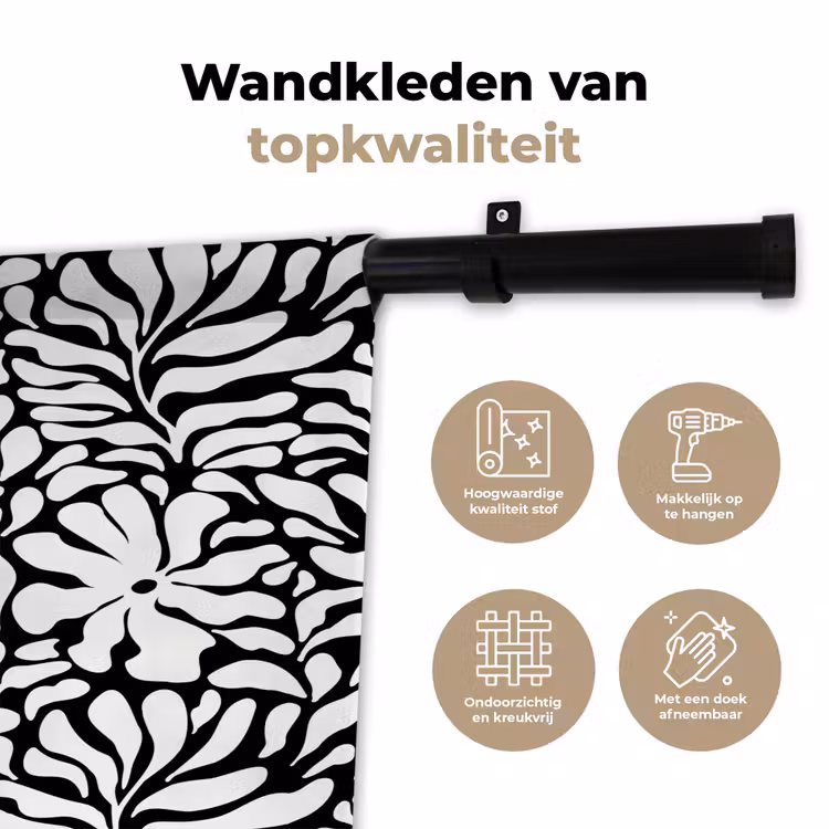 Bloemen - Patroon - Zwart - Wit Wandkleed katoen klein 269 -sfeer2