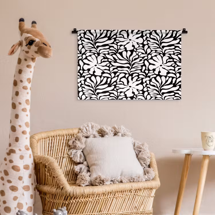 Bloemen - Patroon - Zwart - Wit Wandkleed katoen klein 269 -wsfeer5_kind