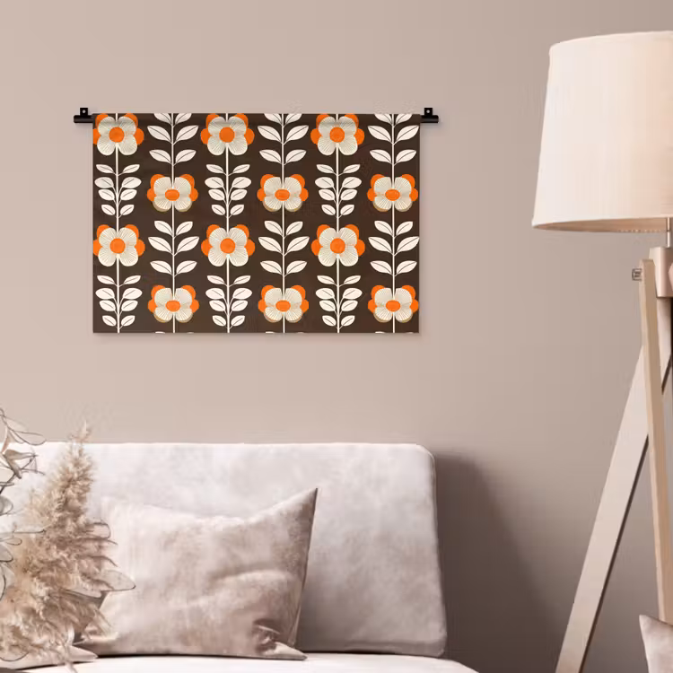 Bloemen - Retro - Bruin Wandkleed katoen klein 269 -sfeer4