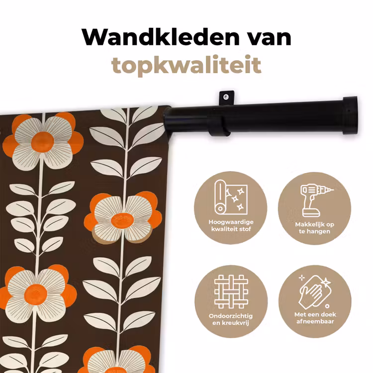 Bloemen - Retro - Bruin Wandkleed katoen klein 269 -sfeer2
