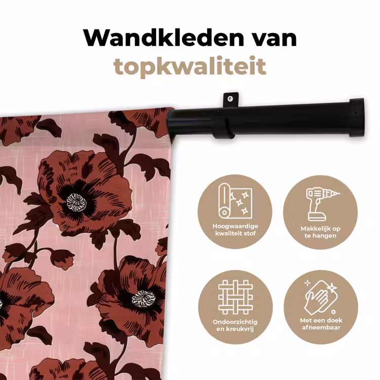 Bloemen - Retro - Rood Wandkleed katoen klein 269 -sfeer2