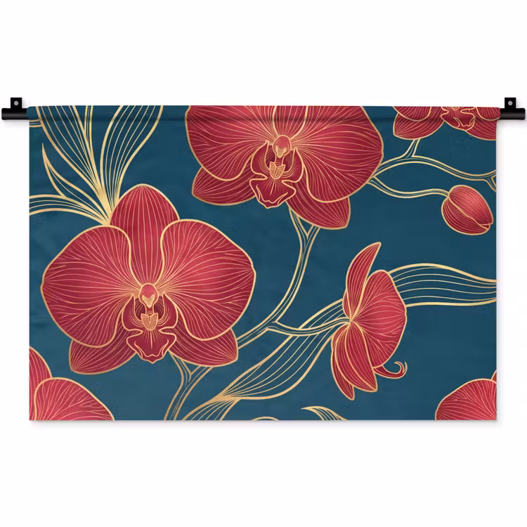 Wandkleed - Bloemen - Rood - Goud - Bloemen - Rood - Goud Wandkleed katoen klein