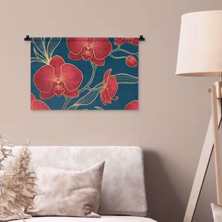Wandkleed - Bloemen - Rood - Goud - Bloemen - Rood - Goud Wandkleed katoen klein
