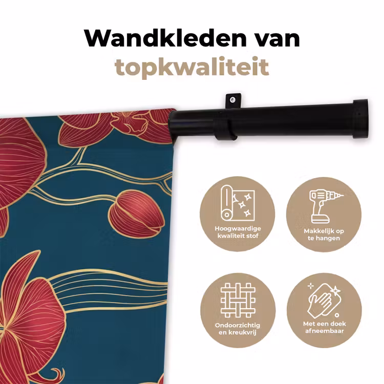 Wandkleed - Bloemen - Rood - Goud - Bloemen - Rood - Goud Wandkleed katoen klein