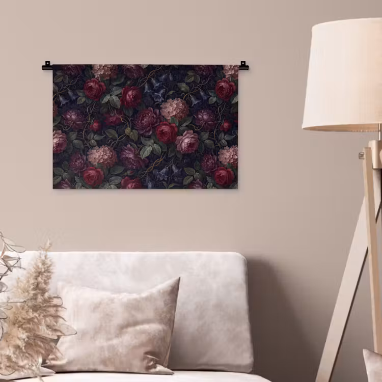 Bloemen - Rood - Klassiek - Donker - Patroon Wandkleed katoen klein -sfeer4