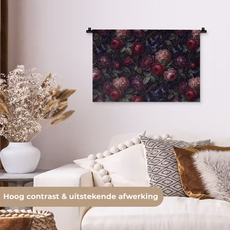 Bloemen - Rood - Klassiek - Donker - Patroon Wandkleed katoen klein -sfeer1