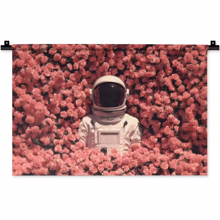 Bloemen - Roze - Astronaut Wandkleed katoen klein -zz3d
