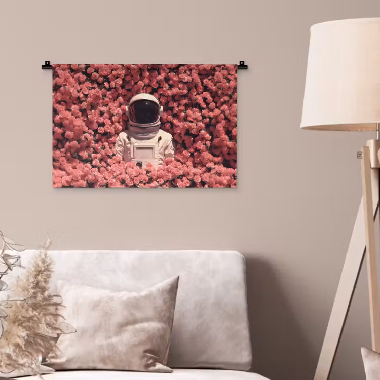 Bloemen - Roze - Astronaut Wandkleed katoen klein -sfeer4