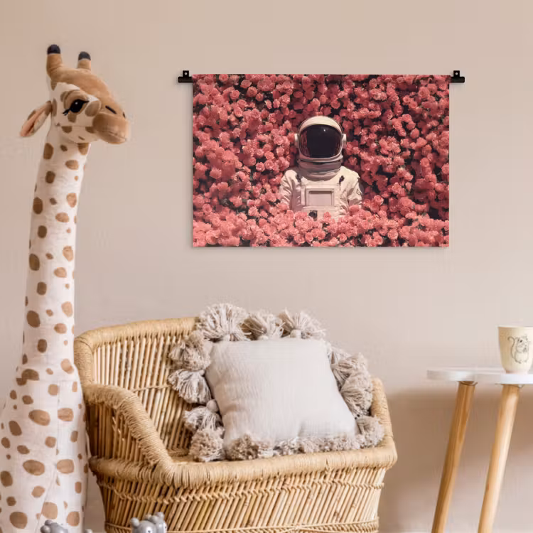 Bloemen - Roze - Astronaut Wandkleed katoen klein -wsfeer5_kind
