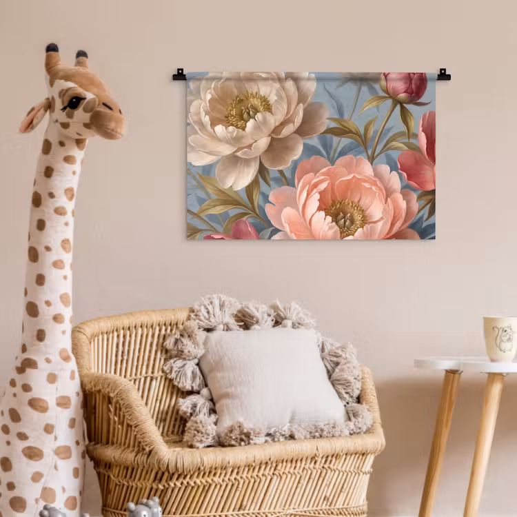Bloemen - Roze - Beige - Modern - Natuur Wandkleed katoen klein -wsfeer5_kind