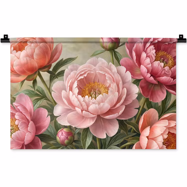 Bloemen - Roze - Klassiek - Gedetailleerd - Natuur Wandkleed katoen klein -zz3d