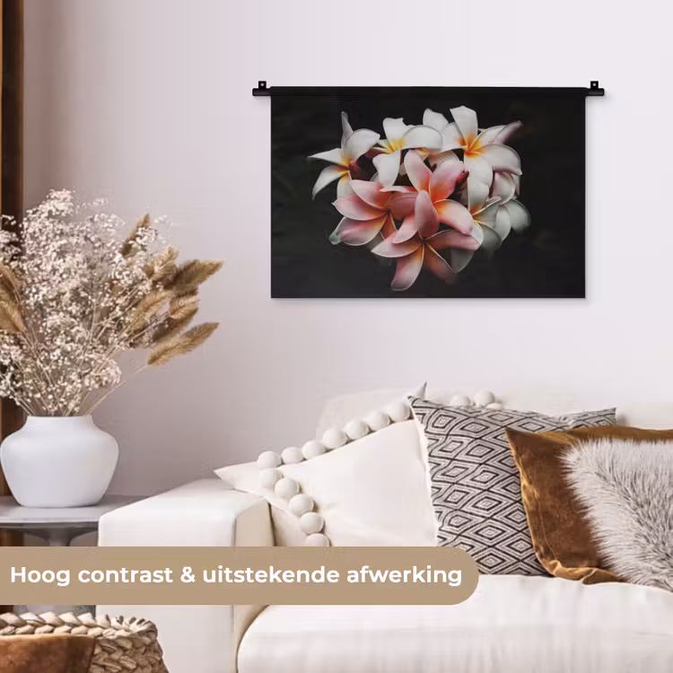 Bloemen - Roze - Zwart - Flora - Botanisch Wandkleed katoen klein -sfeer1