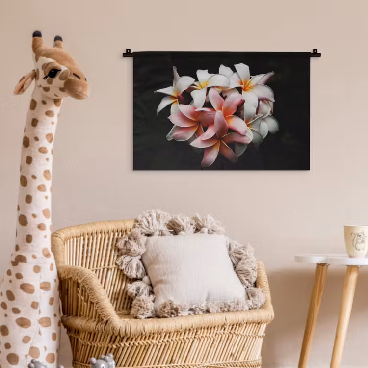 Bloemen - Roze - Zwart - Flora - Botanisch Wandkleed katoen klein -wsfeer5_kind