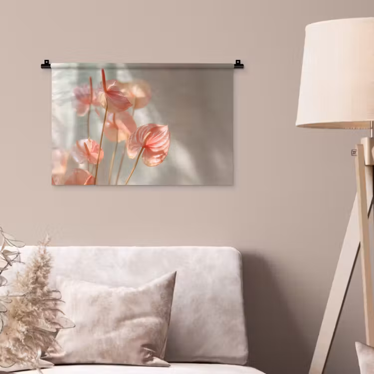 Bloemen - Stelen - Roze - Schaduw Wandkleed katoen klein -sfeer4