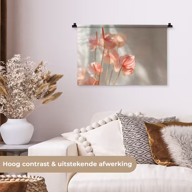 Bloemen - Stelen - Roze - Schaduw Wandkleed katoen klein -sfeer1