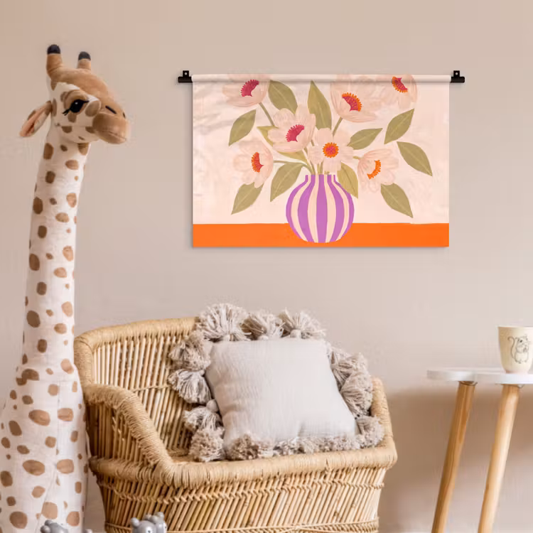 Bloemen - Vaas - Abstract - Paars - Oranje Wandkleed katoen klein -wsfeer5_kind