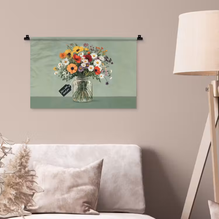 Bloemen - Vaas - Kaartje Wandkleed katoen klein -sfeer4