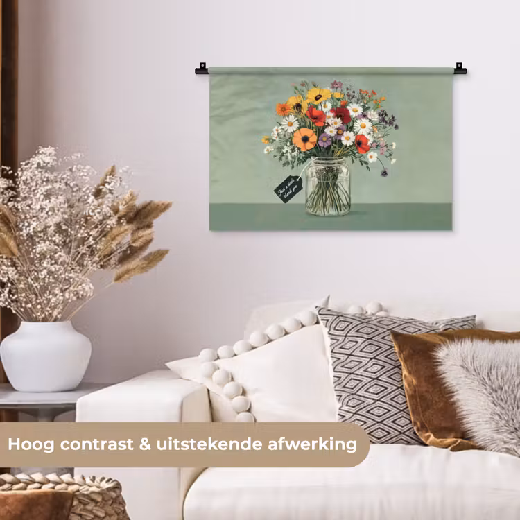 Bloemen - Vaas - Kaartje Wandkleed katoen klein -sfeer1