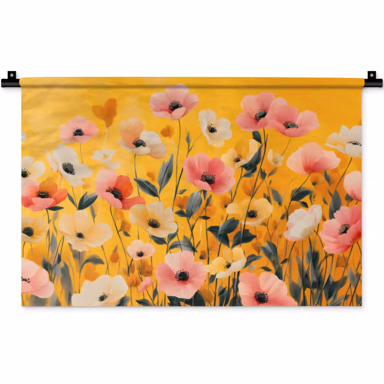 Bloemen - Veld - Geel Wandkleed katoen klein -zz3d