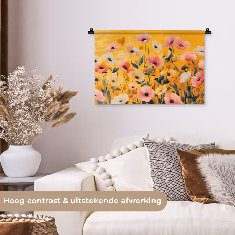 Bloemen - Veld - Geel Wandkleed katoen klein -sfeer1