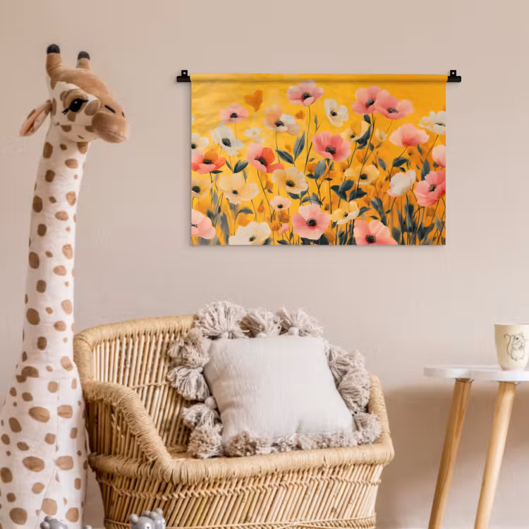 Bloemen - Veld - Geel Wandkleed katoen klein -wsfeer5_kind