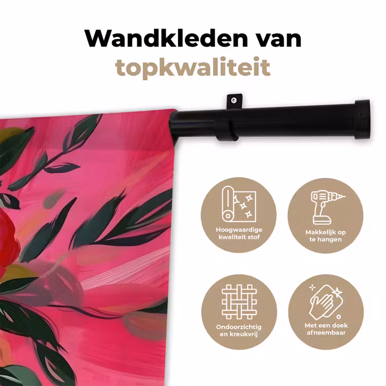 Bloemen - Verf - Roze Wandkleed katoen klein -sfeer2